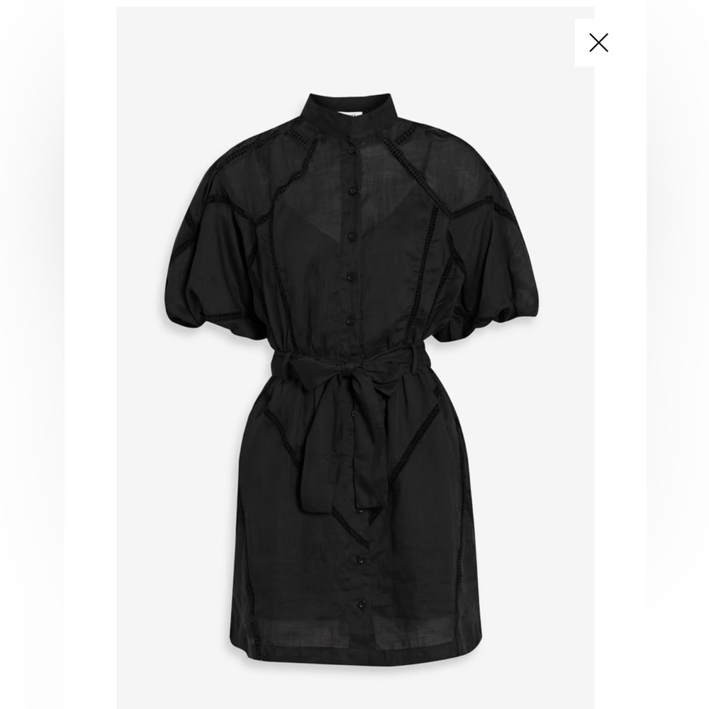 FRAME
Crochet lace-trimmed ramie mini shirt dress, NWT

Color: Black
Size: XS